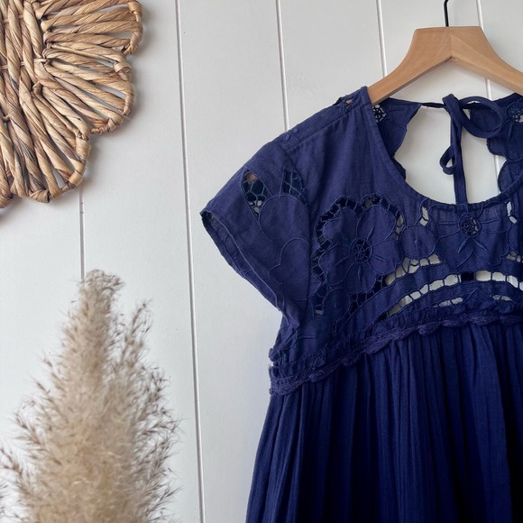 Free People dress maxi eyelet crochet embroidery floral spring summer boho - Picture 5 of 9